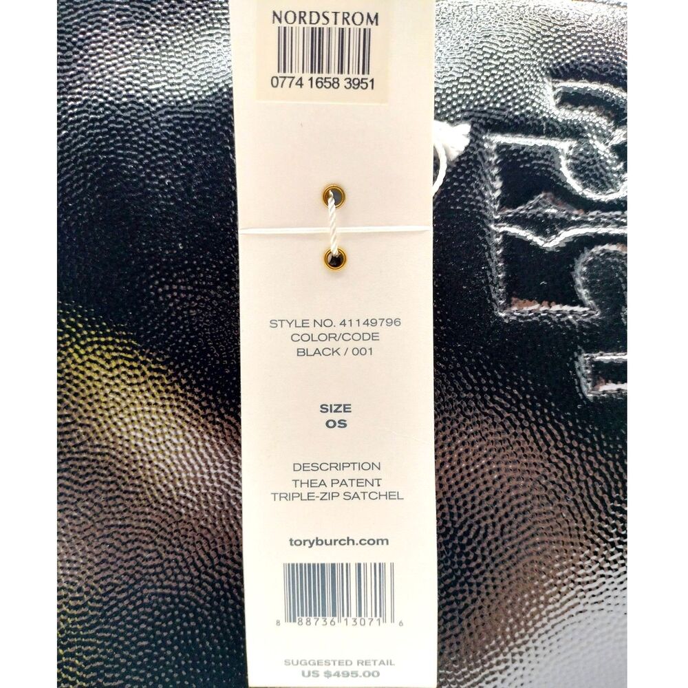 Tory Burch Thea Patent Tripple Zipper Quiet Luxury Black Embossed Logo Satchel - Picture 9 of 9